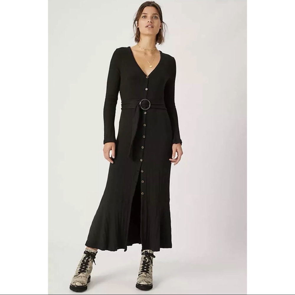 NWT Anthropologie Elsa Ribbed Maxi Dress Long Duster Sweater Cardigan Black L